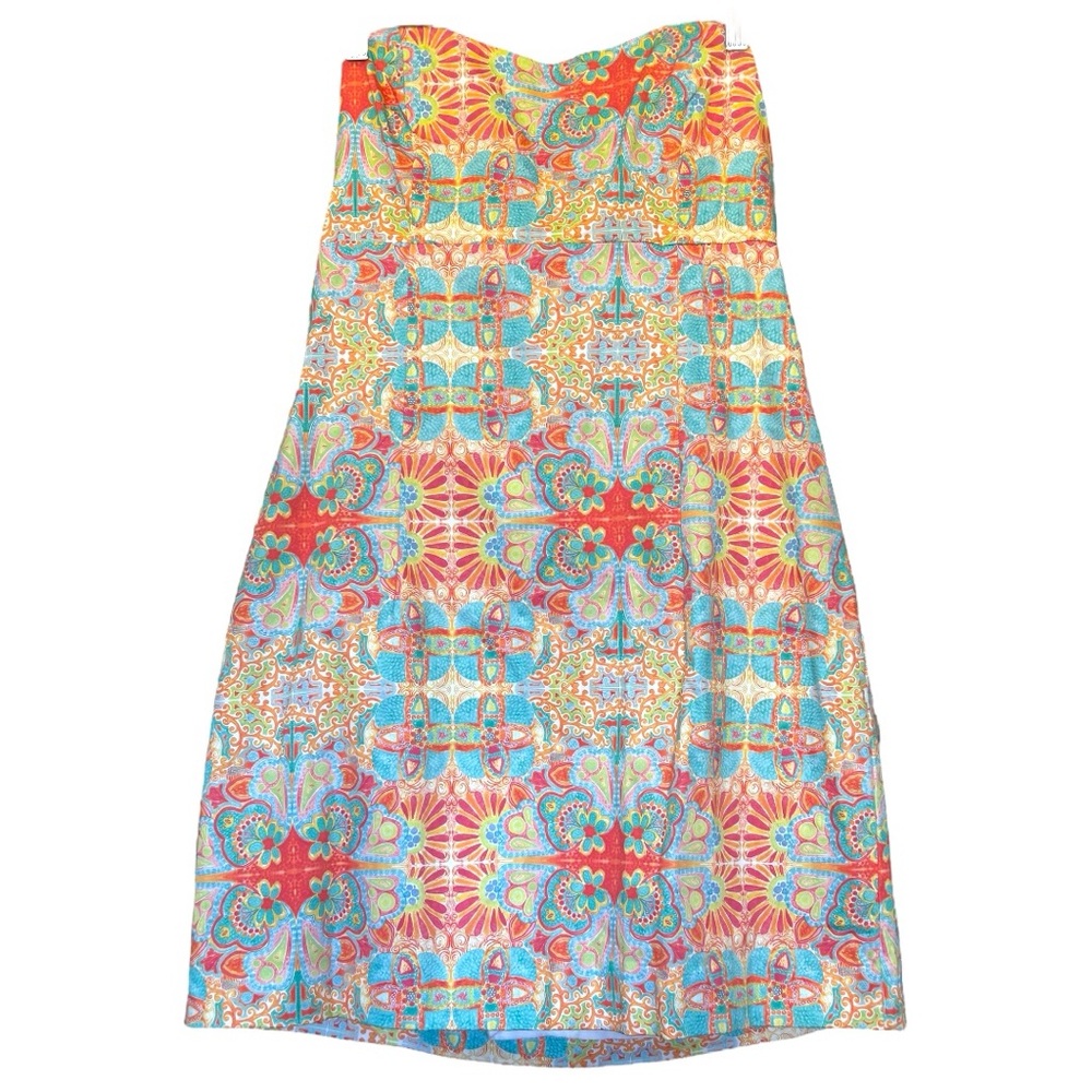 Kaeli Smith Women’s Colorful Strapless Tie Bavk Mini Dress Sz L
